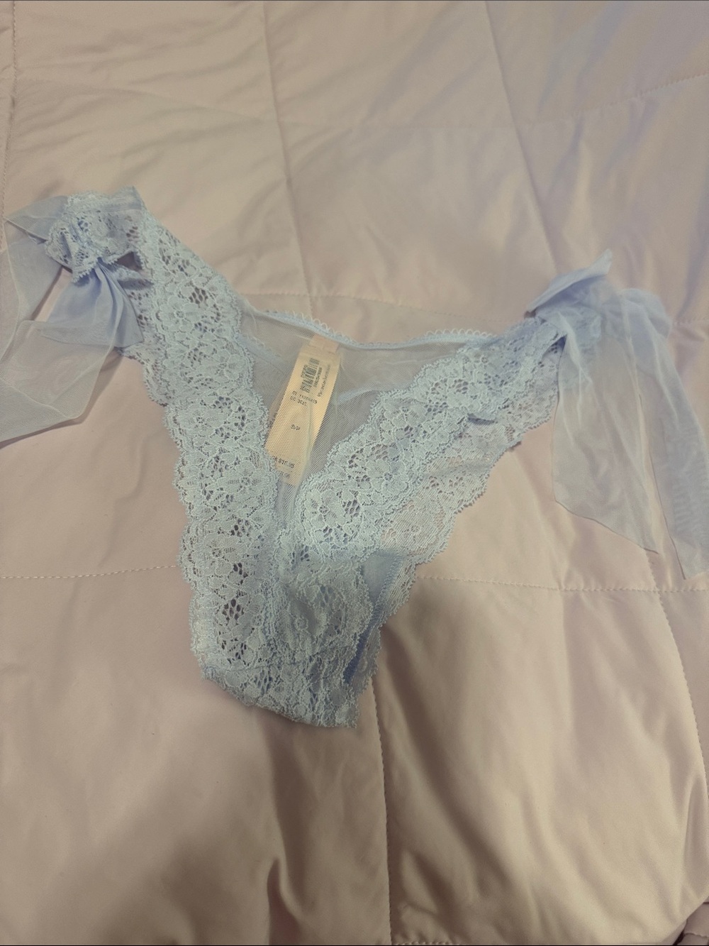 NWT Victoria’s Secret Blue Lace Bow Coquette Panty - Picture 2 of 2